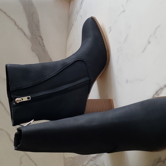 Coutgo Square Toe Chelsea Ankle Boots Stacked Block Heel Zip Up Black Size 10 - Picture 6 of 9